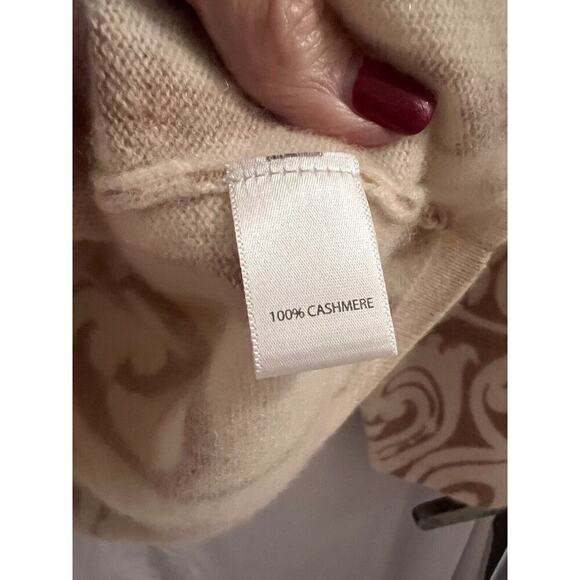 Saks 5th Avenue Cream Brown 100% Cashmere Sweater Size S Soft Luxurious - Picture 3 of 5